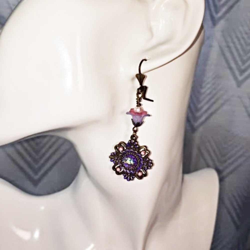 Pink purple flower earrings